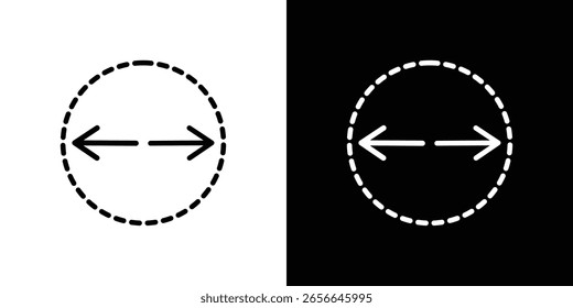 Silueta aislada del icono del diámetro en el fondo blanco. Ilustración vectorial.