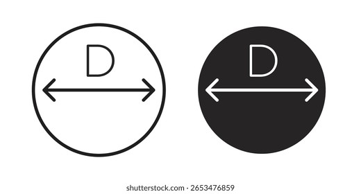 Icono de diámetro, signo de Vector de contorno, pictograma de estilo lineal y sólido aislado en blanco.