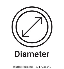 Icono de diámetro. Símbolo de línea de Vector para un Sitio web, tarjeta de producto, presentación y App móvil, embalaje o instrucción. Signo de esquema editable