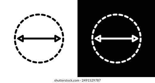 Diameter outlined icon set in black and white colors