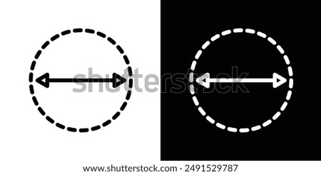 Diameter outlined icon set in black and white colors