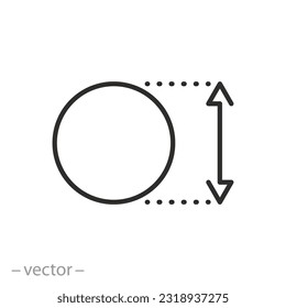 icono de tamaño de diámetro, círculo o circunferencia, líneas de puntos, ilustración vectorial eps10
