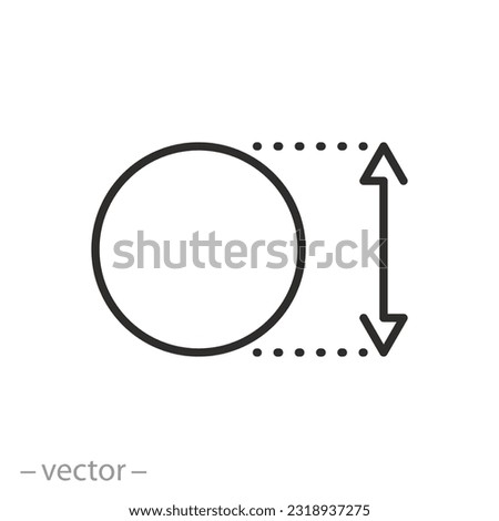 diameter size icon, circle or circumference, dotted lines, vector illustration eps10