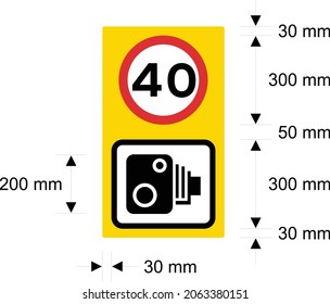 Diameter of speed limit roundel
equal to 300 mm, Co‑located speed limit sign to diagram 670 and
camera reminder sign to diagram 878 without any legend, road signs in the United Kingdom