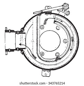Diametrical section through the axis of the steam outlet pipe, vintage engraved illustration. Industrial encyclopedia E.-O. Lami - 1875.
