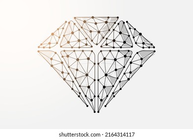 Símbolo de polos bajos de diamante 3d con puntos conectados. Ilustración vectorial de diseño brillante, gema. Marco de alambre poligonal de joyas