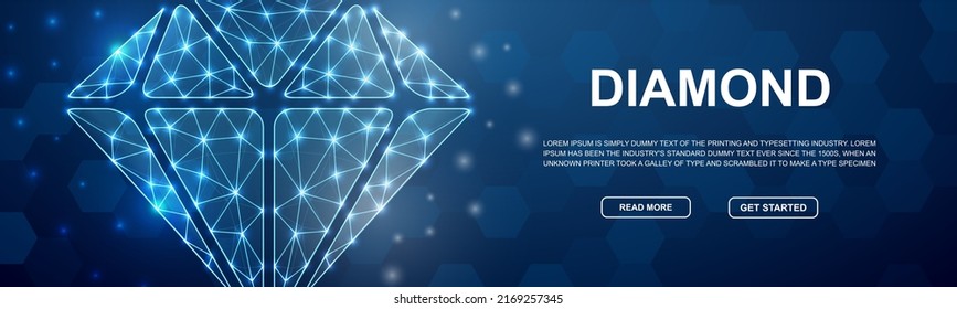 Símbolo de polos bajos de diamante 3d para banner de promoción de cabeza. Un concepto brillante de ilustración de diseño. Ilustración de afiche de Joyería polígonal horizontal