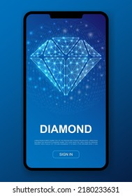 Diamond 3d Polygonal Symbol For UI, UX Design Template. Low Poly Brilliant Illustration For Mobile Page Design. Jewelry Illustration Concept.