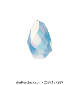 Diamond 3D vector icon. Realistic gem stone with pearl shine and sparkle effect. Render blue dazzling crystal glass jewelry isolated. Precious brilliant stone with glare Treasure and wealth concept