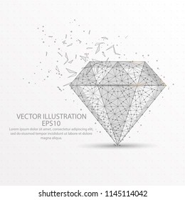 Diamond abstract mesh line and composition digitally drawn starry sky or space in the form of broken a part triangle shape and scattered dots low poly wire frame.