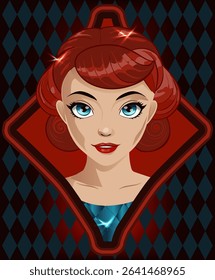 Diamond ace poker girl , art deco, vector illustration