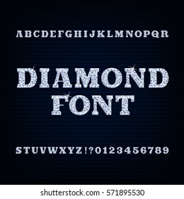 Diamond alphabet font. Brilliant type letters and numbers. Stock vector typography for your design.