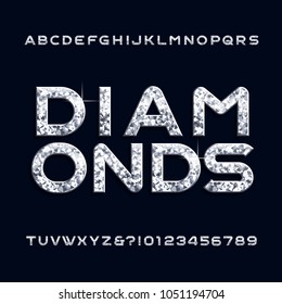 Diamond alphabet font. Jewellery letters and numbers. Stock vector typeface for any typography design.