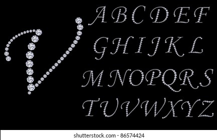 Diamond alphabet, letters from A to Z, vector illustration