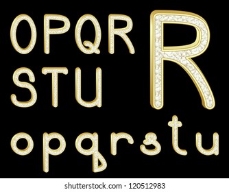 Diamond alphabet on black, vector set of letters