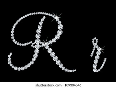 Diamond alphabetic uppercase and lowercase letters of "R". Vector illustration