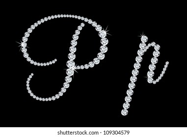 Diamond alphabetic uppercase and lowercase letters of "P". Vector illustration