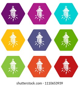 Diamond amulet icons 9 set coloful isolated on white for web