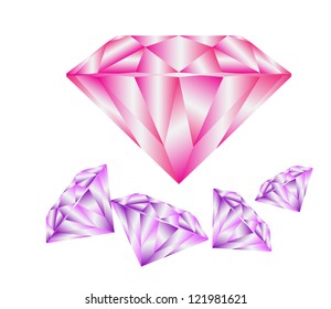 Diamond anatomy pattern in standard cut for modern round brilliant with 58 facets illustrated by blue shown premium design of 27 shapes in 10 EPS format. Pink and purple.