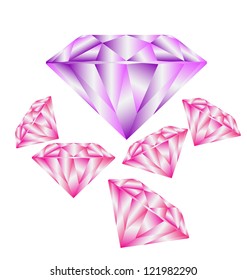 Diamond anatomy pattern in standard cut for modern round brilliant with 58 facets illustrated by blue shown premium design of 27 shapes in vector 10 EPS  format. Purple and Pink.