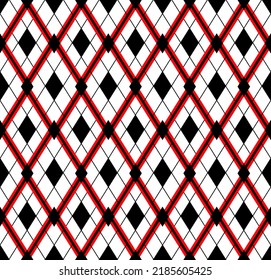 Diamond argyle black red white seamless swatch patternm and global colors