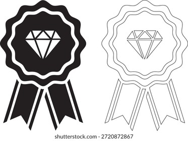 Diseño de Vector de insignia de premio de diamante, emblema de cinta de logro de lujo, insignia de calidad premium