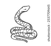 Diamond back snake line icon. Outline hand drawn western diamondback rattlesnake, serpent vintage reptile with pattern on skin. Animal, wildlife mascot, simple coiled snake icon vector illustration