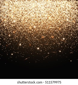 Diamond background. Christmas lights. Sparks vector. Gold bokeh. Illustration of a dark backdrop. Happy New Year, 2018
