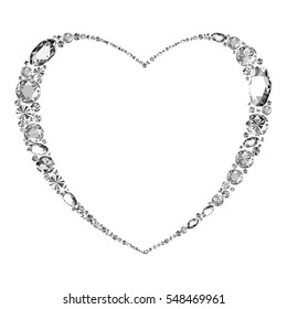 Diamond Background. Falling Gems Abstract.  Vector illustration. New Year decoration. Hand drawn. Heart.