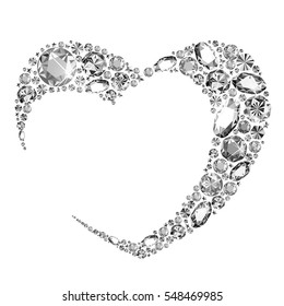 Diamond Background. Falling Gems Abstract.  Vector illustration. New Year decoration. Hand drawn. Heart.