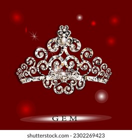 Diamond background gemstone realistic vector illustration,crown