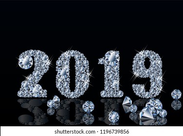 Diamond background Happy New 2019 Year, vector illustration