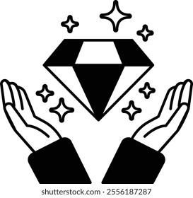A diamond is being held up by two hands