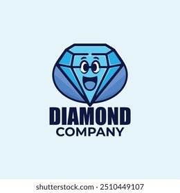 Ilustración vectorial de mascota de personaje con logo de gema azul de diamante