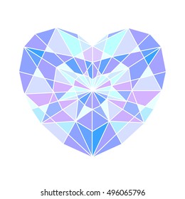Diamond blue heart logo isolated on white background. Brilliant polygonal icon in flat style. Colored sign. Vector illustration.