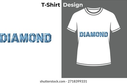 Ilustración vectorial azul de la camiseta de la tipografía del diamante, diseño cristalino del texto con la piedra preciosa para la joyería lujosa, la riqueza, y el estilo costoso.