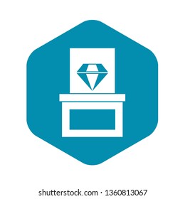 Diamond in box icon in simple style isolated on white background. Gemstone symbol