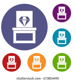 Diamond in box icons set in flat circle reb, blue and green color for web