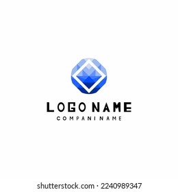 The diamond box shape logo is blue on a white background