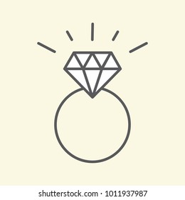 diamond bridal ring line flat icon on yellow background