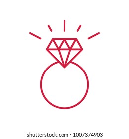 diamond bridal ring red line icon on white background