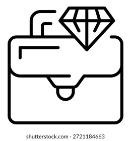 Vector de contorno de icono de maletín de diamante. Finanzas bancarias. Dinero comercial