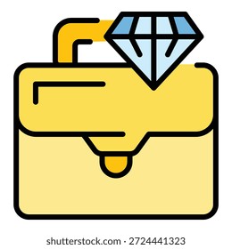 Umrissvektor des Diamond-Aktenkoffers. Bankfinanzierung. Business-Geld-Farbflaeche