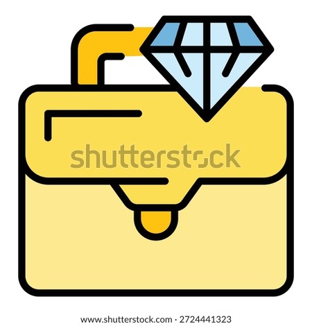 Diamond briefcase icon outline vector. Bank finance. Business money color flat