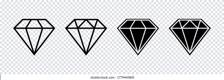 Signo brillante de piedra gemela de diamante. Colección de iconos del vector. Colección de diamantes negros vectores. Signo de contorno lineal. El diamante da forma a la piedra preciosa. Vector de material. EPS 10