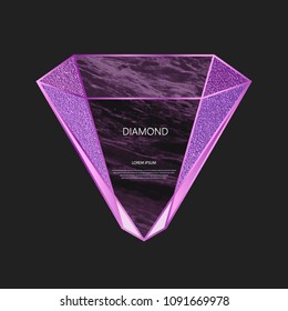 Diamond, brilliant, rock shape. Foil vector background. Marble texture. Bronze geometric shapes. Copper polygonal frame
