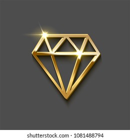 Diamond brilliant shape made of gold. Vector luxury design element.