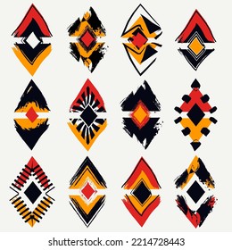 Diamond brush design modern icons collection. Doodle rhombuses signs, symbols. Primitive shapes set. Tribal, ethnic elements for social media stories, blogs, brand identity. Vector abstract bundle