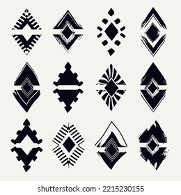 Diamond brush design modern icons collection. Doodle rhombuses signs, symbols. Primitive shapes set. Tribal, ethnic elements for social media stories, blogs, brand identity. Vector abstract bundle