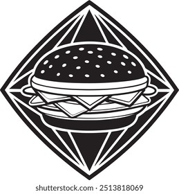 Diamond burguer Illustration Black And White